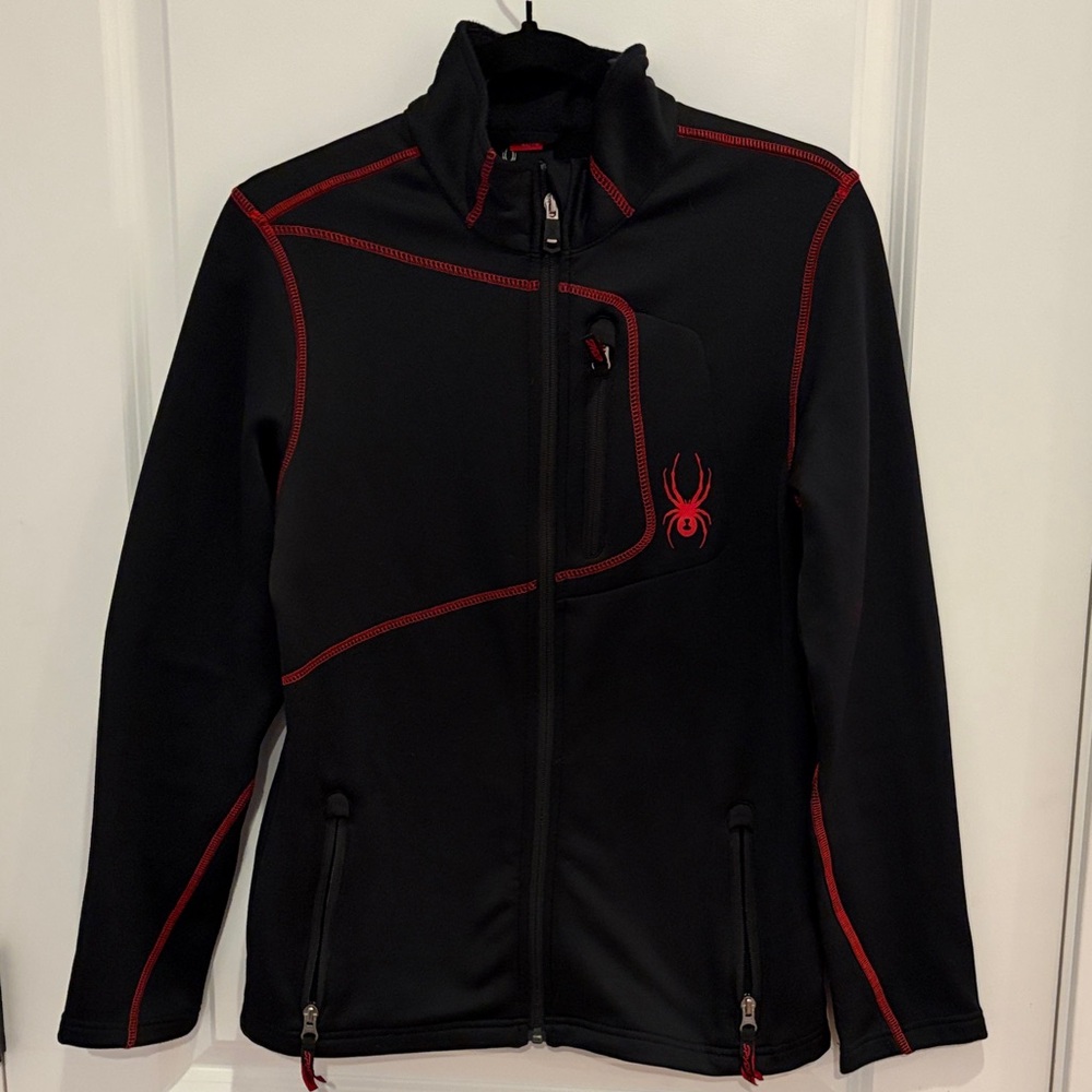 Spyder youth soft shell  Black and Red fleece jacket